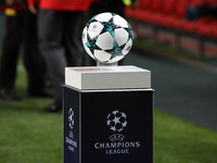 Oficial Champions League ball fixture before the match between SL Benfica v Manchester United FC UEFA Champions League playoff match at Luz...