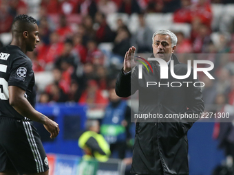 Manchester Uniteds head coach Jose Mourinho from Portugal during the match between SL Benfica v Manchester United FC UEFA Champions League p...