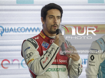 Lucas Di Grassi, Audi Sport team driver, attends a press conference in Rome, Italy on October 19, 2017. Rome will be hosting a Formula E wor...