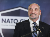 Minister of National Defence of the Republic of Poland Antoni Macierewicz during a press conference for the opening of NATO Counter Intellig...