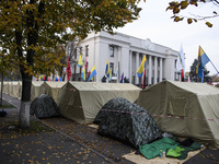 A tent camp set by opposition protesters is seen in front of the Ukrainian parliament building in Kyiv, Ukraine October 19, 2017. (