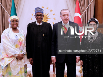 President Muhammadu Buhari, his wife Mrs AIsha Buhari joins President Recep Tayyip Erdogan of Turkey and his wife Mrs Ermine Erdogan in a gr...