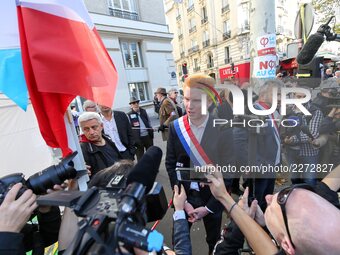 French La France Insoumise (LFI) leftist party members of parliament Adrien Quatennens (L) and Alexis Corbiere (R) take part in a demonstrat...