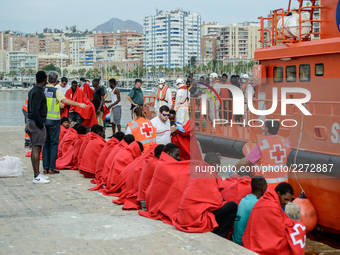 55 migrants rescued by the Spanish maritime, just arrived at the Malaga harbour, Spain. 17-10-2017 (