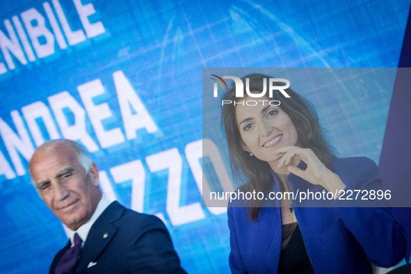 Virginia Raggi, Mayor of Rome, smiles during a press conference in Rome, Italy on October 19, 2017. Rome will be hosting a Formula E world c...