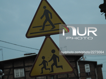 Traffic signs for a children's crossing are seen on 19 October, 2017. (