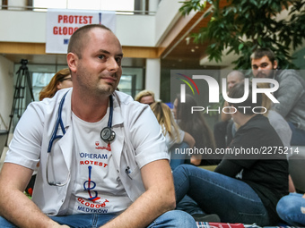 Doctors during the hunger strike are seen in Gdansk, Poland on 21 October 2017  
Dozen resident doctors in Gdansk joined to growing around t...