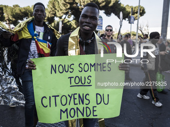 Refugees and asylum seekers march downtown during the 'Non  reato' (It's not a crime) national demonstration to protest against racism and t...
