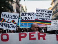 
Protesters march in Naples against the G7, on October 21, 2017 before the start the G7 summit of Interior Ministers with European Union re...