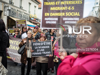 Hundreds march in the Exitrans march for the rights of trans and intersex people on October 21, 2017 in Paris, France.  (