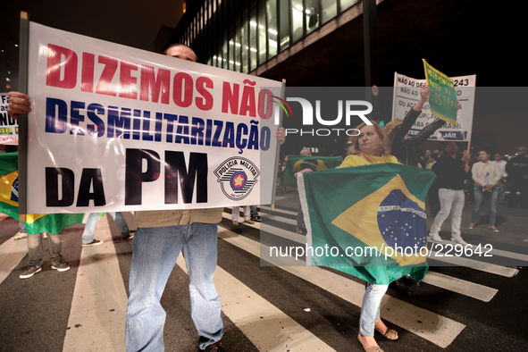 Right-wing Brazilian nationalists hold a protest in the Paulista Avenue against the President Dilma Rousseff, who is running for president f...