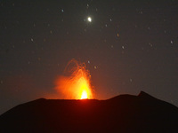 Slamet Volcano Activity Increases Mount Slamet hot lava and ash as seen from Paguyangan, Brebes, Central Java, Indonesia, September 4, 2014....