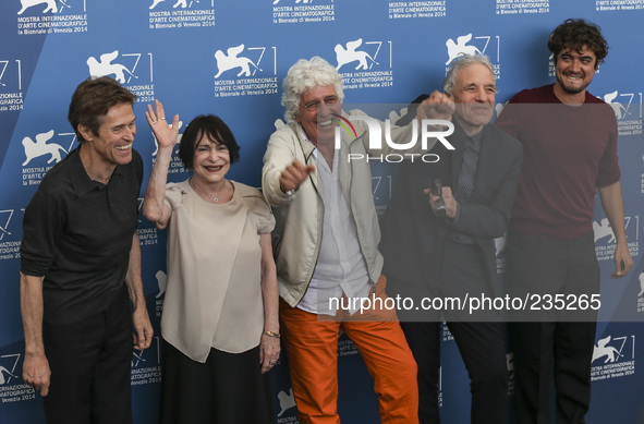 Willem Dafoe, Adriana Asti, Ninetto Davoli, director Abel Ferrara and Riccardo Scamarcio attend the Pasolini photocall during the 71st Venic...