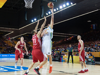 BILBAO -02 de Septiembre- ESPANA: Kravtsov deja un gancho en el partido de de la fase de grupos del mundial de basket de Espana 2014, entre...