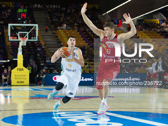 -01 September-BILBAO SPAIN: Lypovyy and Baris Hersek in the match of the group stage of world basketball Espana 2014, between Ukraine and Tu...