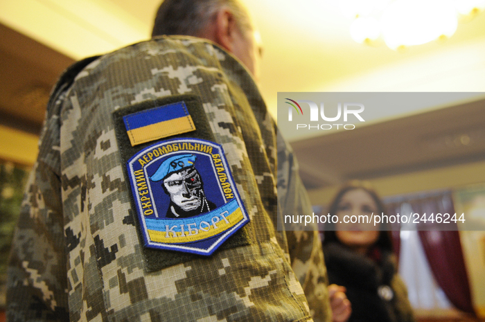 A member of the Cyborg battalion is seen during a media interview in Vinnytsia, Ukraine on January 25, 2018. At the officers club in Vinnyts...