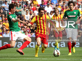 13 September-BARCELONA SPAIN: Leo Messi and Laporte in the match between FC Barcelona and Athletic Club Bilbao, for Week 3 of the SPANISH Li...