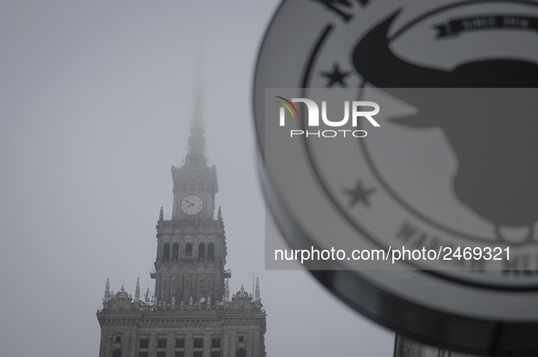 The tower of the Palace of Culture and Sciences in central Warsaw is seen engulfed in smog on February 8, 2018. Warsaw has some of the worst...