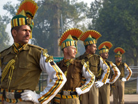 Indo-Tibetan Border Police (ITBP) soldiers excercise during rehearsals for the upcoming 69th Republic Day Parade in New Delhi on January 13,...