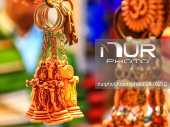 Hindu religion as well as decorative items sale at street market in Haridwar, Uttrakhand, India on 8th Feb ,2018. Haridwar is a major attrac...
