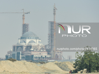 A new mosque construction site next to a motorway near Dubai.
On Thursday, February 8, 2018, in Dubai, United Arab Emirates. (