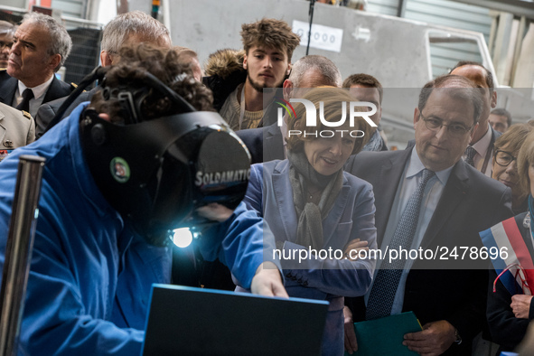 Armed Forces Minister Florence Parly visits the Nexter company in Roanne, France on February 12, 2018. The Minister visited the workshops in...