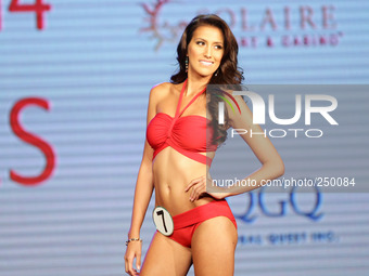 Pasay City, Philippines - Rachel Louise Peters presents her swimwear during the unveiling of the Miss World 2014 Philippines candidates held...