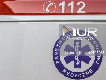 The European Emergency Number 112 printed on Ambulance body is seen in Gdynia, Poland on 21 February 2018 
New Mercedes Sprinter ambulance c...