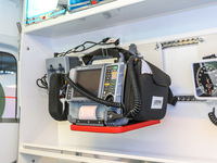 New Mercedes Sprinter ambulance interior with defibrillator and other medical equipment is seen in Gdynia, Poland on 21 February 2018 
New M...