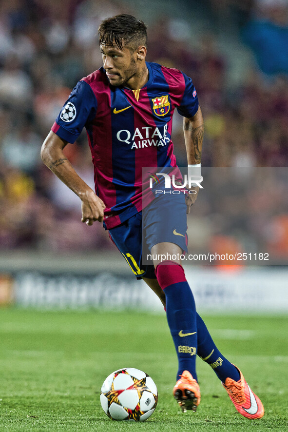 Barcelona's striker Neymar from Brasil during the Champions League match which was played at the Camp Nou stadium in Barcelona on September...