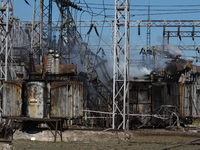SHCHASTYA, UKRAINE - SEPTEMBER 18: Transformators of Luhansk TPP which supplies greater Luhansk area with electricity were damaged beyond re...