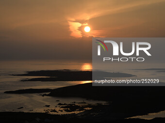 Sunset in Connemara seen near Clifden. 17th September 2014, Connemara, County Galway, Ireland. Photo: Artur Widak /NurPhoto (
