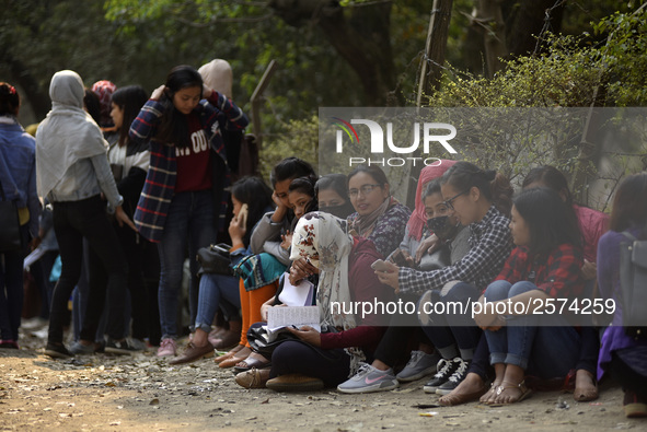 Nepalese Youths line up to pay the amount for the application submission for the Korean Language Test (KLT) under the Korea Employment Permi...
