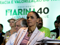 The presidential candidate Marina Silva, of the Brazilian Socialist Party (PSB), looks on during a meeting with union leaders during her cam...