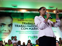 The presidential candidate Marina Silva, of the Brazilian Socialist Party (PSB), gives a speech during a meeting with union leaders during h...