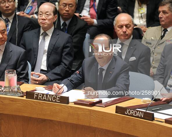 French president Francois Hollande at a special meeting of the UN Security Council during the 69th session of the United Nations General Ass...