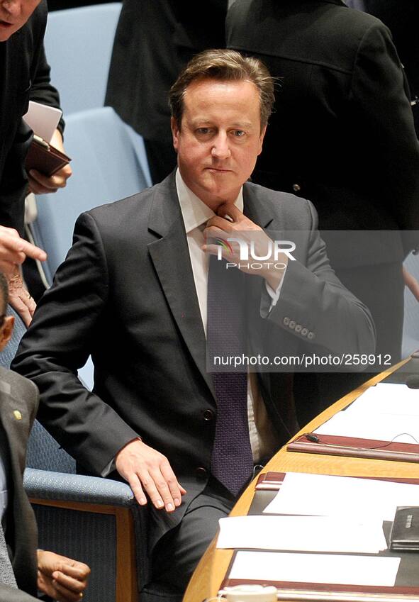 British Prime Minister David Cameron during a Security Council meeting on global terrorism during the United Nations General Assembly on Sep...