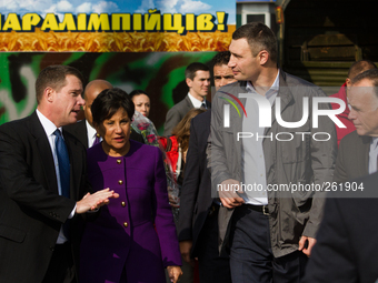 KIEV, UKRAINE - SEPTEMBER 27: Kiev city mayor Vitali Klitschko meets the 38th United States Secretary of Commerce Penny Sue Pritzker (