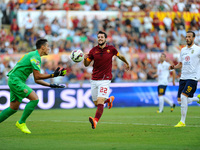 Destro and Gollini during the Serie A match between AS Roma and Verona at Olympic Stadium, Italy on September 27, 2014. (