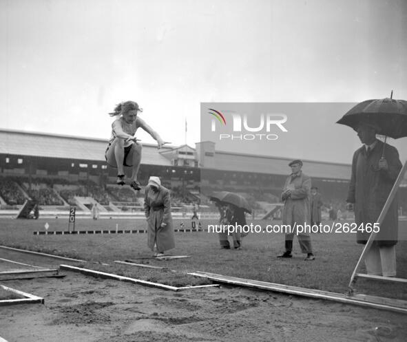 Great Britain Vs France Athletics.
Dorothy Tyler of Great Britain with a jump of 17ft. 8 1/2 ins. Winning the Women's Long jump.
6 August...