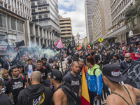 Protestants marching in the day of work in Bogotá, Colombia, on May 1, 2018. (