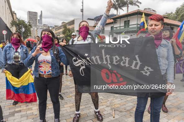 Protestants marching in the day of work in Bogotá, Colombia, on May 1, 2018. 