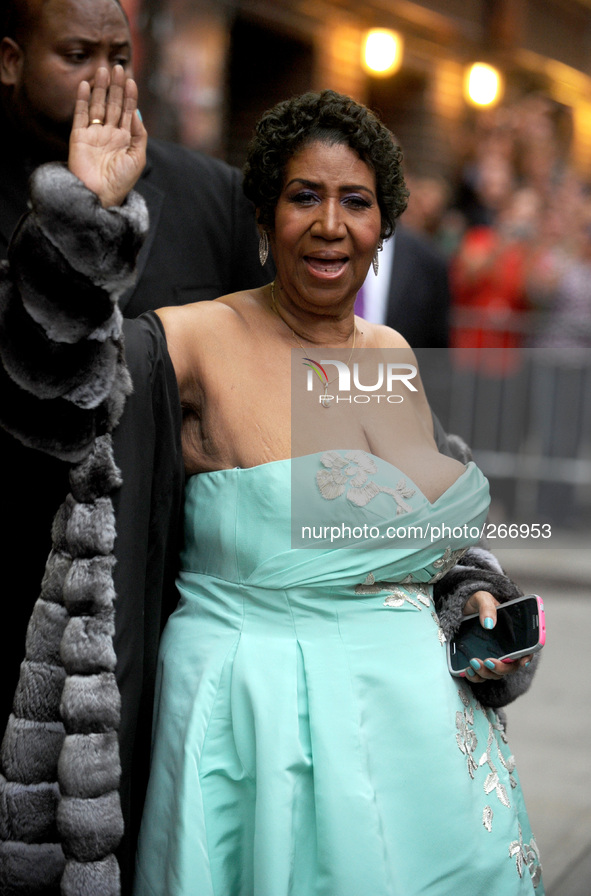 Aretha Franklin at a taping of the 'Late Show' at Ed Sullivan Theater on September 29, 2014 in New York City