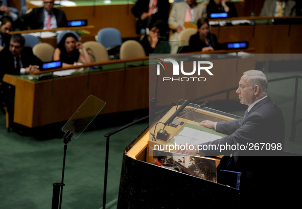 Israeli Prime Minister Benjamin Netanyahu speaks during the general debate of the 69th session of the United Nations General Assembly, at th...