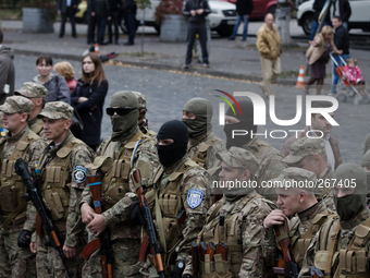 KIEV, UKRAINE - SEPTEMBER 30: MIA  Sich Battalion prepares for dispatching to ATO war zone in Ukraine (Photo by Sergii Kharchenko/NurPhoto)