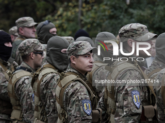 KIEV, UKRAINE - SEPTEMBER 30: MIA  Sich Battalion prepares for dispatching to ATO war zone in Ukraine (