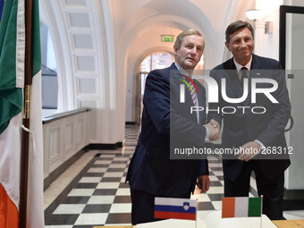 The Taoiseach Mr Enda Kenny (left) meets with Mr Borut Pahor, President of the Republic of Slovenia. Government Buildings, Merrion St, Dubli...