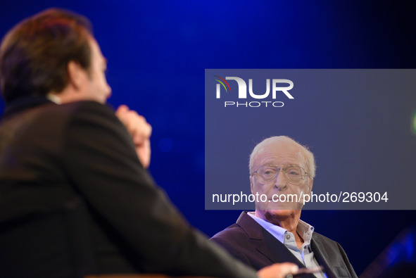 Jonathan Ross interviewing at the A NIGHT OUT WITH SIR MICHAEL CAINE on 01/10/2014 at Royal Albert Hall, London. Persons pictured: Jonathan...
