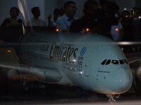 Pasay City, Philippines - The Emirates' A380 arrives at the Ninoy Aquino International Airport (NAIA) Terminal 3 in a one-off trip to Manila...