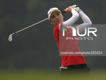 So Yoen Ryu of South Korea watches her shot on the fairway of hole 9 during the second round of the LPGA Malaysia golf tournament at Kuala L...